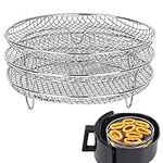 Air Fryer Rack for Ninja Air Fryer, 3 Stackable Dehydrator Racks, Stainless Steel Air Fryer Basket Tray, Multi-Purpose Air Fryer Accessories for Oven and Press Cooker Compatible with Most Air Fryer (Round)