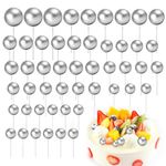 Balls Cake Toppers, 50 Pcs Mini Balloon Balls Cake Topper Silver Foam Balloon Cakes Cupcake Topper Ball Inserts Picks for Birthday Anniversary