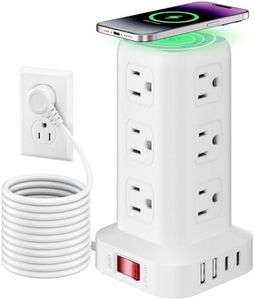 Extension Cord with Multiple Outlets, SMALLRT Power Strip Tower, 10FT Outlet Extender with 12 AC Outlets 4 USB, Power Strip with USB Ports for Home Office Dorm Room,Overload Protection