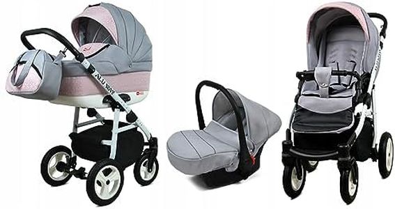 BabyLux® Bambimo Kinderwagen Set 3 in 1 - Alu Way - incl. Babywanne, Buggy Sportsitz, Auto-Babyschale - Autositz - Kinderwagenset - Kombikinderwagen mit Wickeltasche, Regenschutz usw.