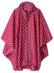 Rain Poncho Jacket Coat for Adults Hooded Waterproof with Zipper Outdoor (Pink Point)