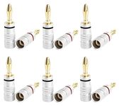 fdealz® [ 12 Pieces (6 Pcs Red & 6 Pcs Black) ] Banana Jacks Speaker Connector Adapter, Open Screw Type, For Speaker Wire, Wall Plates, 24k Gold Plated Speaker Banana Plugs, Closed Screw Type