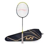 Li-Ning Combat Z8 Carbon Fibre Strung Badmiton Racket with Free Full Cover (DK Grey/Lime Blue, 84 Grams)