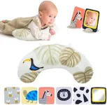 Taf Toys Tummy Time Set with Ergonomic Pillow, Double-Sided High Contrast Black & White Flash Cards & Mirror Card, Developmental Baby Play Mat Accessories & Card Stands for Newborn Infant Tummy Time