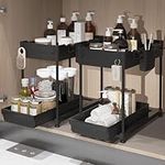 Sevenblue 2 Pack Under Sink Organizer and Storage, 2 Tier Sliding Bathroom Organizers, Multi-Use Under Sink Organizer for Bathroom and Kitchen,Black