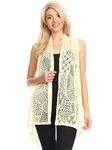 Anna-Kaci Womens Sleeveless Open Front Crochet Shawl Cardigan Bikini Cover Up, Beige, Small/Medium