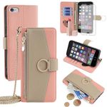 Asuwish Phone Case for iPhone 6 6s Wallet Cover with Screen Protector and Mirror Flip Cover Ring Card Holder Crossbody Strap Cell iPhone6 Six i6 S iPhone6s i Phone6s Phone6 6a S6 6SE Girls Pink