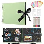 DazSpirit Photo Album Scrapbook - 80 Page DIY Memory Book with 12 Metallic Pens & 8 Photo Stickers, Holds 420 Photos - Scrapbook Kit, Perfect for Writing, Drawing, and Storing Memories(Green)