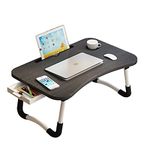 Lap Desk with Storage Drawer, Cup and Phone Holder, Laptop Bed Tray Table, 23.6" Foldable Laptop Desk, Laptop Stand for Working, Writing, Gaming and Drawing (23", Black)