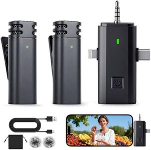 3-in-1 Wireless Lavalier Microphone with AI Noise Reduction for iPhone 15/14/13/12/11, Android, Cameras - 12H Battery Mini Microphone, Plug and Play Wireless Microphones for Vlog/YouTube/TikTok/Live