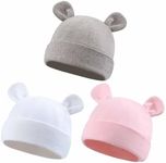 Duoyeree Baby Hat Newborn Hat Adorable Cotton Bear Ear Beanie Cap for Infant Girl Boy 0-6 Months (Pink White Grey)