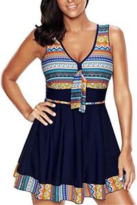 OAMENXI Women's one-Piece Tankini with hot Pants Swimsuit Slimming with Skirt Large Swimwear, Geometric, 4X-Large