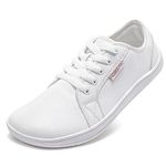 HOBIBEAR Minimalist Shoes for Men Women Wide Toe Barefoot Zero Drop Shoes Casual Leather Fashion Sneakers Lightweight Walking Shoes White