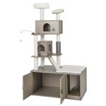 Maxmass Cat Tree, Wooden Kitten Tower with Litter Box Enclosure, Condo, Perch, Scratching Board, Platform & Dangling Balls, Kitty Scratching Post for Climbing Playing Sleeping (2 Condos, 95x55x173cm)
