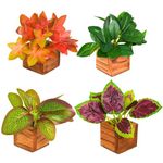 fancymart Artificial Leaves Plant in Small Wood Pot - 12cm Height - Pack of 4 - Home & Office Decor Elegant Potted Plant for Tabletop/Shelves Enhancement