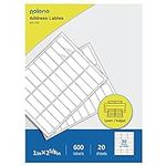 Address Labels, Shipping Labels for Inkjet & Laser Printers, POLONO Mailing Labels with 1" x 2 5/8", 600 Labels, 20 Sheets, Mailing Labels 8.5"×11" White 30 per Sheet