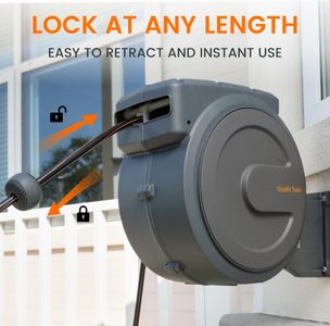 Giraffe Tools Retractable Wall Mounted Hose Reel, 35+2m, 7-in-1 Nozzle, Grey