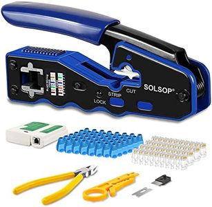 Solsop Network/Phone Cable Tester RJ45 Crimp Tool Pass Through Modular CAT6 Crimping Tool Kit, 50PCS CAT6 Pass Through Connectors, 50PCS RJ45 Boots, Mini Wire Stripper, Wire Cutter plier