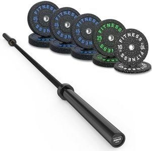 HANDBODE Olympic Barbell Set, 340 LB Bumper Plates & 45 LB Black Barbell | Bumper Plates High-Bounce Olympic Weight Plates, Colored crumb rubber plate for Weight Lifting and Strength Training