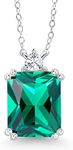 Gem Stone King 925 Sterling Silver Gemstone Birthstone and White Moissanite Pendant Necklace For Women | Emerald Cut 12X10MM | Trillion 3.5MM | with 18 Inch Chain, metal,gemstone, simulated