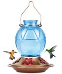 BOLITE Hummingbird Feeders for Outdoors Hanging, 18016B Glass Hummingbird Feeders, Netted Texture Ball Shape Bottle, 20 Ounces, Blue