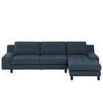 ES ESPINHO ESPN0079 Solid Sal Wood Fabric Upholstered 3 Seater Right Hand Side Facing Button Tufted Chesterfield Modular, Sectional, Corner L Shape Sofa Set for Living Room, Blue Color