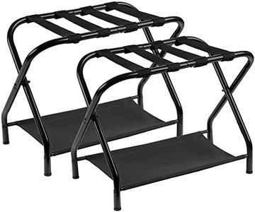 Heybly Luggage Rack,Pack of 2,Steel Folding Suitcase Stand with Storage Shelf for Guest Room Bedroom Hotel,Black,HLR004B2