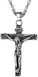 PROSTEEL Cross Necklace for Men, Jesus Crucifix Cross Pendant with Adjustable Chain Hypoallergenic Silver Christian Jewellery Gift (with Gift Box)