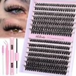 Fluffy Cluster Lashes Kit Wispy Individual Eyelashes Kit Volume 280 Pcs Eyelash Extension Kit D Curl Cluster Lashes Extension 9-16MM Lash Bond and Seal Tweezers by Newcally(50D+60D, 0.07D)