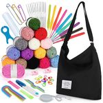 Katech 70 Pcs Crochet Kit for Beginners, Crochet Hook Set for Adults Kids Includes 16 Yarns for Crochet Canvas Tote Bag Knitting Kit Complete Knitting&Crochet Supplies(Black)