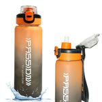 US1984 800ml Sports Motivational Water Bottles with Time Marker Wide Mouth GYM Outdoor Water Bottle with Straw & Strap, Leak proof BPA Free Fitness Water Bottle 0.8 Litre, Plastic (Black)