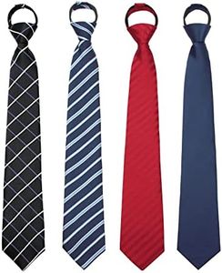 Mantieqingway Zipper Ties for Men Boy Pre-tied Neck Tie 3.15'' Polyester Tie Zip on Neckties for Daily School (Mixed 4 PCS)