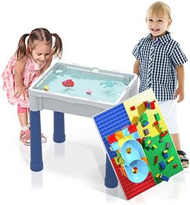 PicassoTiles Kids Activity Center Play Table & Study Desk Set Sandbox Water Tight Container Storage All-in-1 STEM Toy Kit Playset with 331pc Dual Size Building Bricks Construction Blocks Marble Run