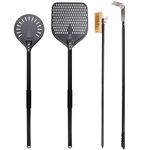 SHANGPEIXUAN Pizza Turning Peel 9 Inch Perforated Pizza Peel and Pizza Brush Ash Rake 4 Piece Wood Fired Commercial Pizza Oven Utensil Kit with 40-Inch Aluminum Handle