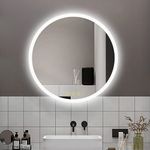 ICYWANG 400mm Bathroom LED Mirror Round Illuminated Wall Mounted Vanity LED Mirror with Light Demister Pad 3 Color Lights Dimmable Light Up Mirror IP54