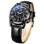 OLEVS Men Watch Leather Strap Moon Phase Casual Classic Analog Quartz Calendar 3ATM Waterproof Luminous Men Wrist Watches