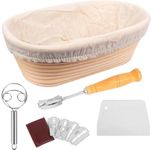 10 inch Bread Proofing Basket Set 100% Natural Bread Banneton Proofing Basket Oval Banneton Bowl Sourdough Bread Making Tools with Dough Whisk, Linen Liner Cloth, Dough Scraper, Bread Lame & Blades