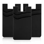 WLLHYF 3 Pcs Phone Wallet for Back of Phone Case, Silicone Adhesive Stick-on Phone Card Holder for Credit Card, Compatible for Any Smartphone (black)