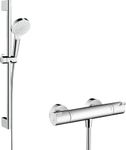 hansgrohe Crometta - shower set with thermostat Ecostat 1001 CL, shower head, shower bar 65cm, shower hose 160cm and shower head holder, hand shower with 2 sprays, chrome