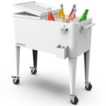 Permasteel 80-Qt Classic Outdoor Patio Cooler for Outside, Beverage Rolling Cooler Bar Cart with Wheels & Handles, Retro Design,18L x 36.5W x 33.5H inches, White