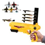 BAYBEE Airplane Launcher Toy Catapult Plane Gun For Kids, Toy Gun With 5 Foam Aircrafts Glider| Flying Airplane Launcher Gun Toys| Outdoor Shooting Activity Game For 3+ Years (Yellow)