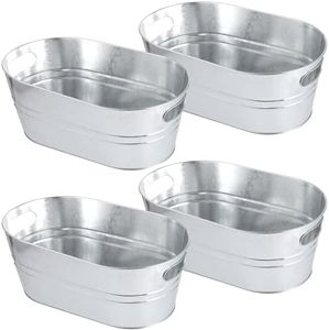 Lnrueg 4 PCS Galvanized Ice Buckets, 4-Gallon Metal Ice Bucket with Handles, Beverage Tub for Parties, Large Drink Tin Bin, Rustic Vintage Storage Bucket for Beers, Wines, Champagnes