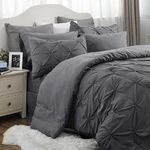 Bedsure Dark Grey Comforter Set Queen - Bed in a Bag Queen 7 Pieces, Pintuck Bedding Sets Dark Grey Bed Set with Comforter, Sheets, Pillowcases & Shams