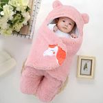 First Kick Newborn Baby Sleeping Bag Pack of Wearable Flannel 0-6 Months Hooded Swaddle Wrapper Baby Blanket, Onion Pink