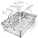 Roasting Pan, E-far 15.2 Inch Stainless steel Turkey Roaster with Rack, Include Deep Lasagna Pan & V-shaped Rack & Roasting Rack, Non-toxic & Heavy Duty, Easy Clean & Dishwasher Safe - Rectangular