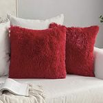 MIULEE Pack of 2 Luxury Faux Fur Throw Pillow Cover Deluxe Christmas Decorative Plush Pillow Case Cushion Cover Shell for Sofa Bedroom Car 18 x 18 Inch Red