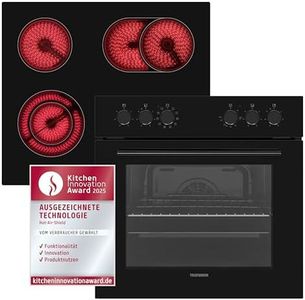 Telefunken ECHS65A-B2 Einbauherd-Set | Elektro-Herd-Kochfeld-Kombination | Backofen mit Grill und Umluft | Rahmenloses Glaskeramik-Kochfeld mit 4 Zonen | Hot Air Shield | 65 Liter | 60 cm | Edelstahl