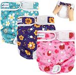 Pet Soft Washable Female Diapers (3 Pack) – Female Dog Diapers, Comfort Reusable Doggy Diapers for Girl Dog in Period Heat (Cute Flower, L)