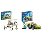 LEGO 60283 City Great Vehicles Holiday Camper Van Toy Car for Kids Aged 5 Plus Years Old & 60383 City Electric Sports Car Toy for 5 Plus Years Old Boys and Girls, Race Car for Kids Set