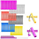 60 Pieces Hair Perm Rods Set, Plastic Perming Rods Cold Wave Rods Hair Curling Rollers Set with Steel Tail Comb for Salon Home Hairdressing Styling(6 Sizes)